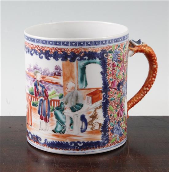 A Chinese export famille rose mandarin mug, Qianlong period, height 13.5cm